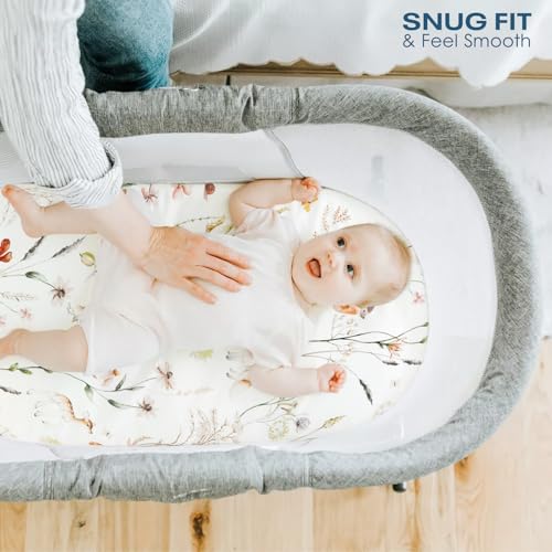 Image of GRSSDER Ultra Soft Bassinet Sheets 2 Pack, Stretchy Breathable Knit Bassinet Mattress Sheets for Baby, Universal Fitted Baby Cradle Moses Basket Oval Rectangle Mattresses Safe and Snug, Stylish Print
