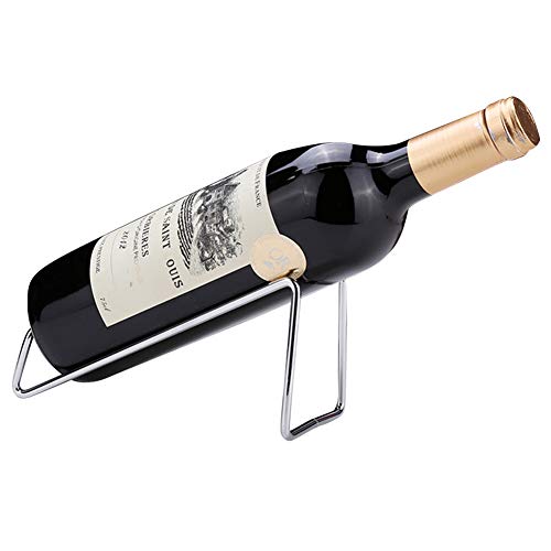 Set of 2 Metal Tabletop Single Bottle Wine Rack Minimalist Wine Holder (Silver)