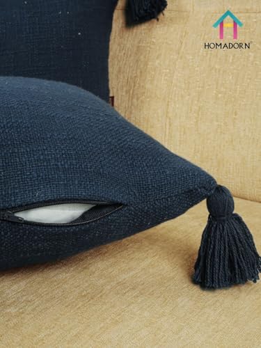 Image of HOMADORN Luxury Cotton Handmade Decorative Boho Throw Pillow Covers with Tassels for Sofa Couch Living Room Indoor Outdoor Chair Car Farmhouse (12X20 INCHES (Rectangle), Navy (Pack of 2))