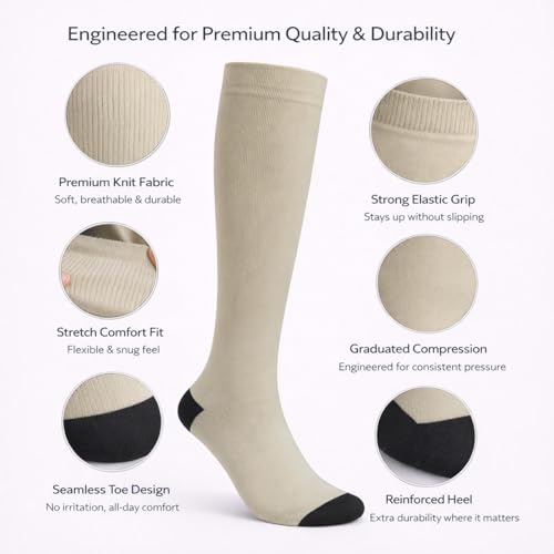 Image of Diamond Star 6 Pairs Compression Socks for Men & Women, Knee High Socks