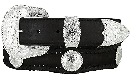 Cowboy Cowgirl Western Walking Liberty/Gold Cross/Berry Conchos Crazy Horse Scalloped Genuine Leather Belt 1-1/2