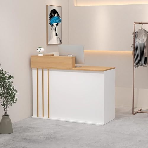BK&MF 受付カウンター,木製 カウンターテーブル幅80-140cm モダン レジカウンター おしゃれ スリム引き出し付き 耐摩耗性大容量収納オフィス受付台 お店 美容室 アパレルショップ 会社フロント,B,120x50x100cm(47x20x39in