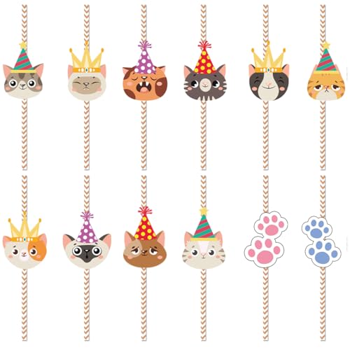 Pitillos de papel con tema de gato, 24 piezas miniatura 5