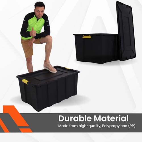 Large Plastic Storage Box with Lid - 150 Liters Capacity - Heavy Duty Black Container 36.2 x 22.8 x 16.5 in ( 92x58x42 cm) with Lockable Feature, Handles, and Strong Clips for Garage, Attic, Shed - Image 7