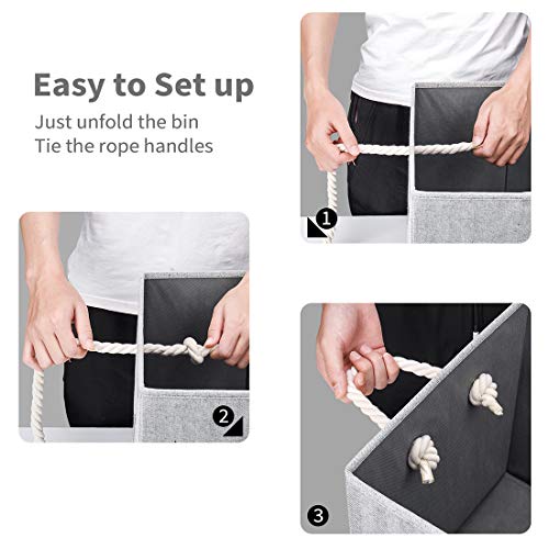 Robuy Cube Storage Bins,Grey Fabric Foldable Storage Bins,Set Of 3 Stroage Boxes With Cotton Rope Handles For Organizer Home,Office, Nursery 13X13X13 Inch #TOP4
