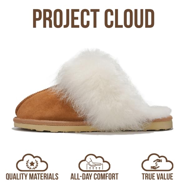 Image of Project Cloud Genuine Leather Slippers for Women with Genuine Fur Lining, Non-Slip Indoor /Outdoor Clog Mule Slippers, Memory Foam Insole