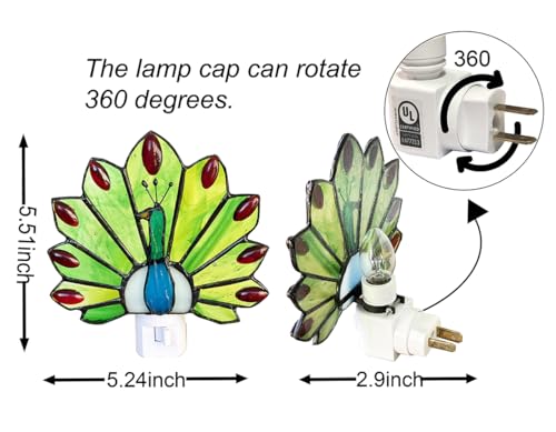 Image of Tiffany Stained Glass Peacock Night Light WKD1003 (Green、Red) Peacock Night Light, Stained Glass,