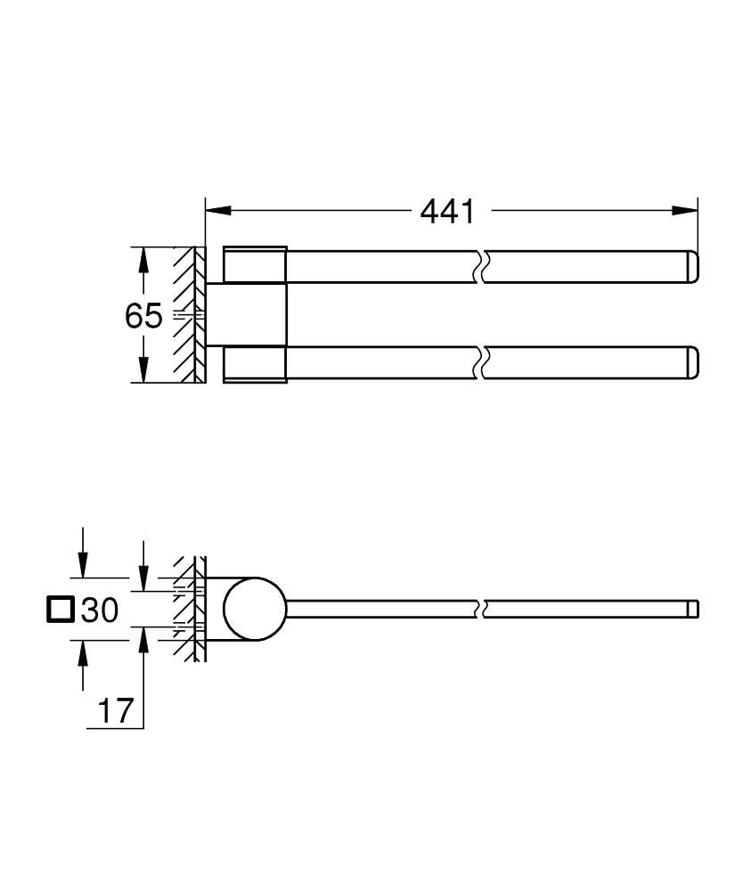 Grohe Soporte de Toalla, toallero Doble Giratorio con Acabado Starlight Resistente a los arañazos, 44 x 7,5 x 3 centímetros, Color Grafito Duro Cepillado (Referencia: 41063AL0)