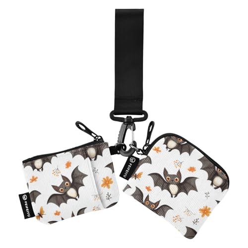 Cartoon Cute Bats White Women's Wallets Card Cases Slim Detachable ID Card Holders Protector with Wristle Strap for Men Women 2 Packs