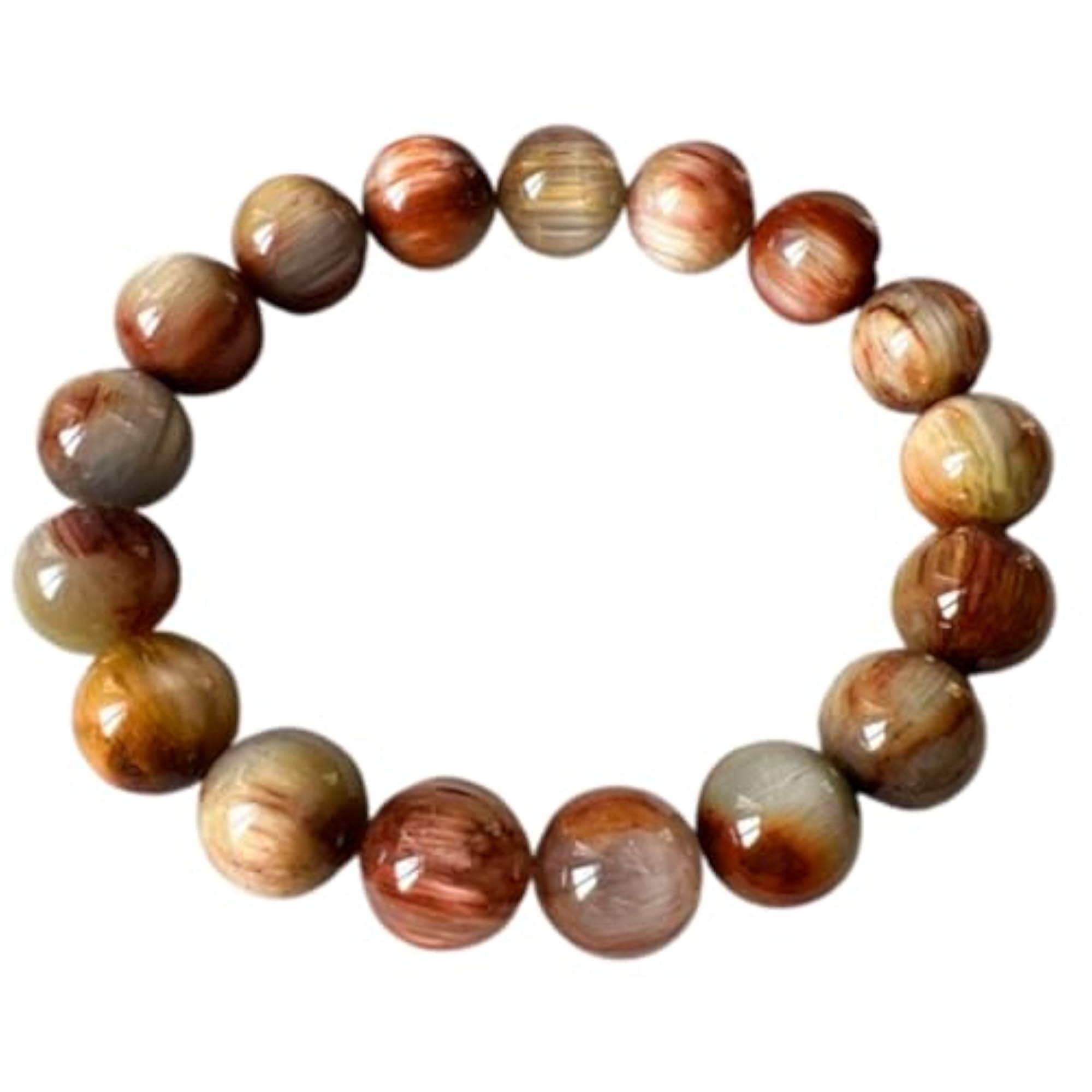 Unisex Natural Rutilated Quartz 12mm Round Bead Stretchable Bracelet