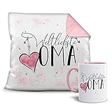 Geschenkset für die Weltbeste Oma - Tasse und Kissen - Altrosa/Verwandte/Geschenk-Idee/Liebling/Familie