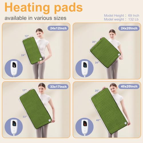 Image of Heating Pad,Electric Heating Pads,Heating Pad for Back,Green,24x12 Inch | Heating Pads for Shoulder,Neck,Abdomen,Knee,Arms,Legs,Heat Pad for Birthday Father Mother Gift Women Men,6 Heat Settings