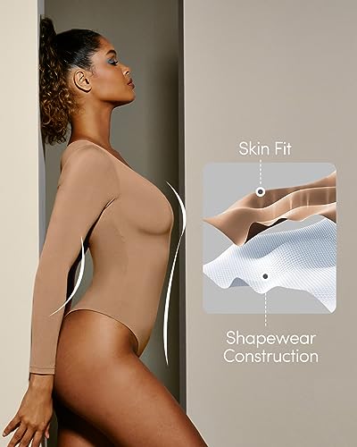 Image of IUGA Bodysuits for Women Tummy Control Body Suits for Womens Compression Slimming Thong Bodysuit V Neck