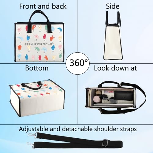 BWWKTOP ASL Teacher Tote Bag American Sign Language Gifts ASL Interpreter Tote Bag Deaf Education Teacher Gifts3