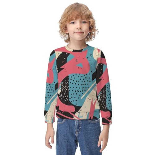 Retro 1980s Memphis PatternChildren's Casual Pullover Sweatshirt Loose Fit10-12Y