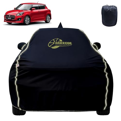 Image of Reflector Waterproof Car Cover for Maruti Swift New with Mirror & Antenna Pocket | All Weather Protection | Washable Fabric | Black Color