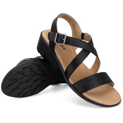 Image of SHIBEVER Wedge Sandals for Women Dressy: Comfortable Low Heel Sandals | Adjustable Casual Dress Shoes with Cushioned Insole and Non-Slip Sole, All-Day Walking