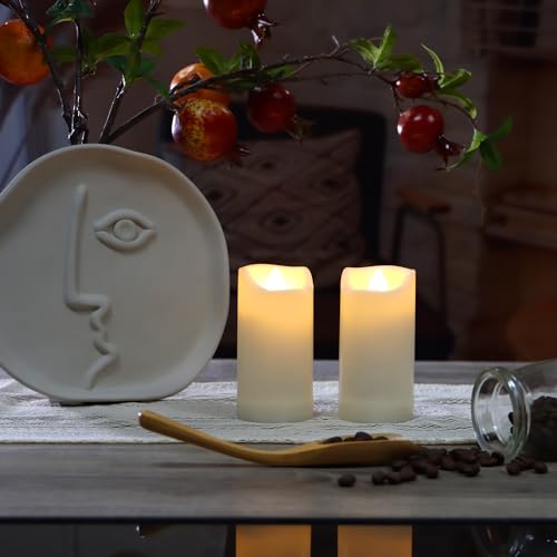 Image of QIDEA 2 inchX4 inch Outdoor Flameless LED Candles with Remote Timer, Battery Operated Flickering Waterproof Pillar Candle Lights for Halloween Christmas Garden Wedding Decorations 2 Pack
