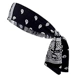 Headbands Tie on Headband for Women Men Running Athletic Hair Head Band Elastic Sports Sweat Basketball Sweatband Stetchy Yoga Workout Sweatbands Adjustable Non-Slip Moisture Wicking (Black Bandana)