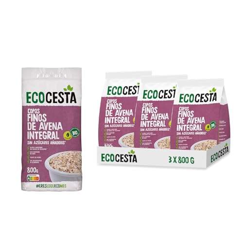 ECOCESTA MEJOR CADA DIA - Pack de 3 Unidades de Copos Suaves de Avena Integral Ecol&oacute;gica de 800g - Sin Az&uacute;car A&ntilde;adido - Alto Contenido en Fibra y Prote&iacute;nas - Cereales de Desayuno
