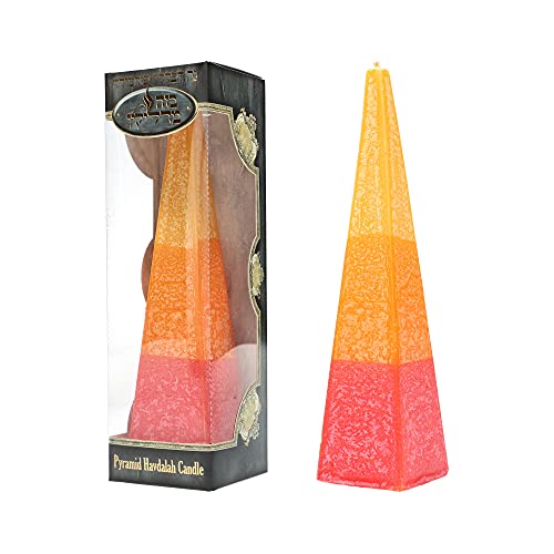 Shalhevet Light Pyramid Shapped Self Standing Long Lasting Birhgt Havdalah Candle Kosher for Havdalah (Fire - Brown Orange Red)