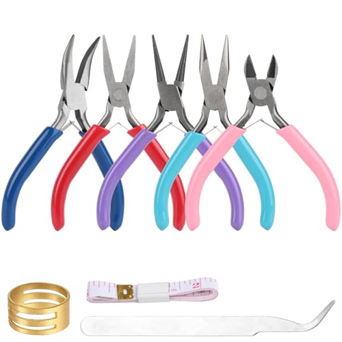 5 Pcs Jewellery Pliers Set, Jewellery Making Tools, Jewellery Making Pliers Tools, Diagonal Round Nose Needle Nose Pliers for Crafting for Jewelry Repair Model Pliers, with Tweezers Ring Ruler
