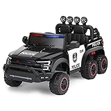 JOYLDIAS Kids Ride On Police Car, 12V Battery Powered Electric Cars W/2.4G Remote Control, 6 Larger Wheels, Spring Suspension, LED Siren Flashing Light, Megaphone Siren Music & Horn Intercom