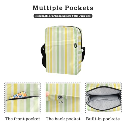 KLL Lemon Yellow Light Green Stripe Pattern mens messenger bag Vegan Leather mens shoulder bags crossbody Shopping Lady Shoulder Handbags2