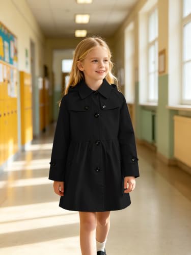 Image of Cromoncent Girl's Rain Jackets Waterproof Hoodie Trench Coat Cute Dress Coat Outerwear, 3-12 Years