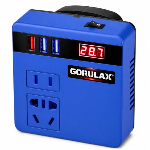 Image of 120W Portable Power Inverter for 18V-21V Lithium Battery, DC to AC 220V Converter with AC Outlet, 3 USB Ports, LED Voltage Display, Battery Powered Inverter for Outdoor, Camping & Backup
