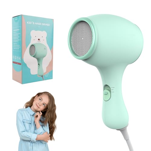 YANGUN Kids Hair Dryer Hair Dryer Travel Hairdryers for Kids Small Lightweight Blow Dryer Portable Mini Baby Blow Dryer 550W Compact Hairdrye with DIY Stickers Gift for Girl Boy Baby (Green)