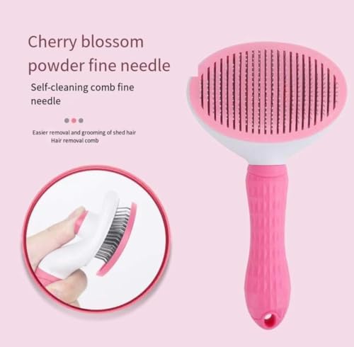 Image of Generic Self cleaning sliding brush, cat comb pet massage tool for all long or short pets, hair cleaner, removing tangled and loose hair, cat brush with release button (Pink)