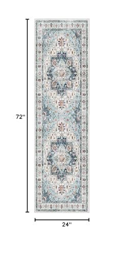 Madane Washable Runner Rug - 2x6 Rug Runners for Hallways 6 Feet Non Slip Vintage Kitchen Runner Rug Ultra-Thin Bathroom Runner Rugs Carpet Laundry Room Bedroom (2x6ft, Blue)