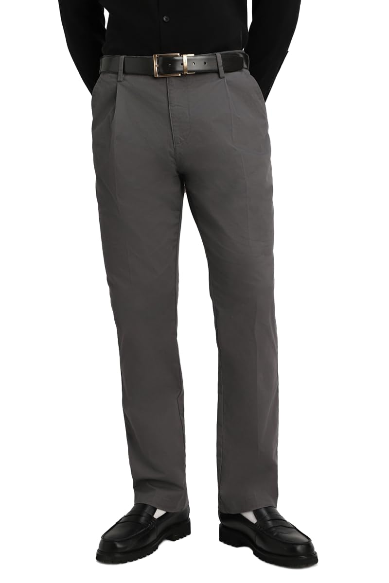 snitch Men Casual Chinos for Office Wear | Slim Fit Pleated Front Solid Pattern | Stretchable Cotton Blend Trousers for All Day Comfort & All Season Style | Grey-picture-19