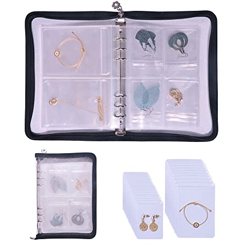 WILLOWDALE Schmuck-Organizer, Reisen, transparentes Schmuck-Aufbewahrungsbuch mit Taschen mit 60 Anti-Oxidations-PVC-Taschen für Halsketten, Ohrringe, Ringe, Armband, Postkarte Cover