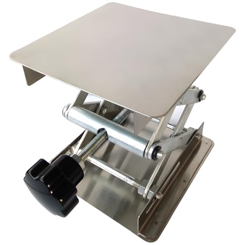 Manual Scissor Lift Stainless Steel Lab Jack Stand, Adjustable 1.8-5.9 In Lift Range, 4 X 4 Platform For Lab, School, And Industrial Use
