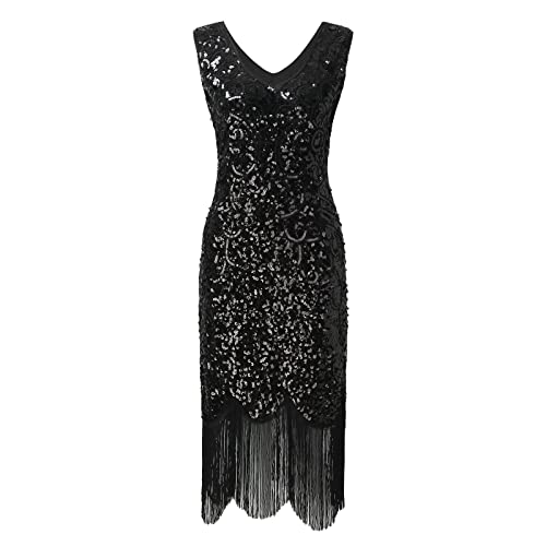 Robe Flapper Noire Haut de Gamme Brodée de Perles Taille M - 4