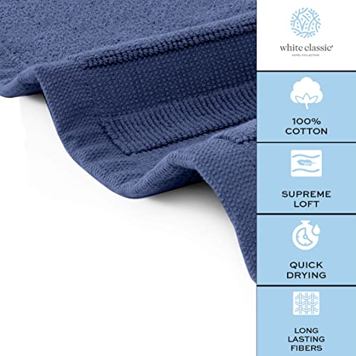 White Classic Luxury Bath Mat Floor Towel Set - Absorbent Cotton Hotel Spa Shower/Bathtub Mats [Not A Bathroom Rug] 22"X34" | 2 Pack | Navy Blue #TOP5