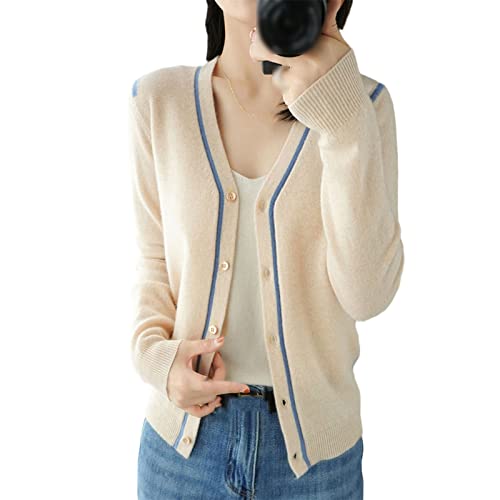 Cardigan automne femme en maille épaisse col V pour un style cocooning beige