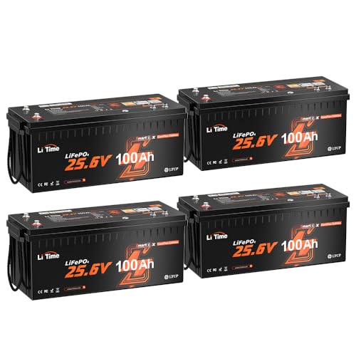 Image of LiTime 24V 100Ah LiFePO4 Lithium Battery, Compatible with Victron, CAN /RS485 Communication, Bluetooth 5.0, 4000+ Deep Cycle, for RVs, Off-Grid, 4 Pack