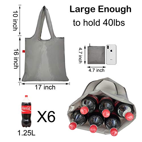 Calach Grocery Bags Reusable Foldable Shopping Bags 5 Pack Large Cute Groceries Totes With Zip Pouch Waterproof Machine Wash Ripstop (Gray) #TOP2