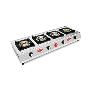 Sunshine CT900 4 Burner Gas Stoves Manual Ignition (Stainless Steel body, ISI Certified Approved) Silver material cooktop