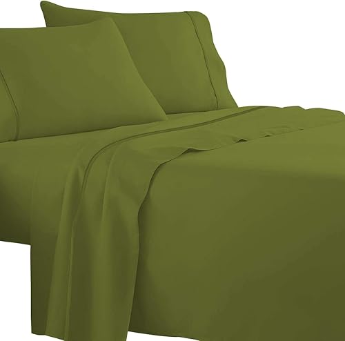 Juego de sábanas de algodón de 4 piezas, tamaño matrimonial, color verde Sagr de 800 hilos, bolsillo profundo de 12 pulgadas, 1 sábana bajera, 1