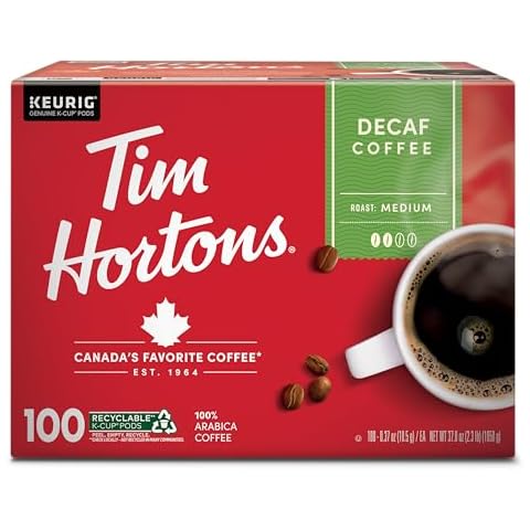 Tim Hortons Decaf, Medium Roast Coffee, Single-Serve K-Cup Pods Compatible with Keurig Brewers, 100ct K-Cups Cover