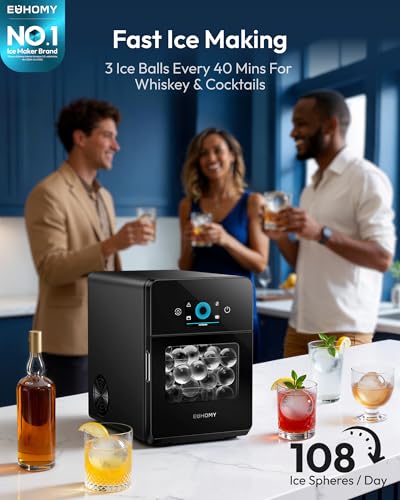 Image of EUHOMY 2.4 inch Ice Ball Maker Countertop, 3Pcs Ready in 40Mins, 108Pcs /Day, Self-Cleaning Sphere Ice Maker Machine with Crystal Clear Ice, Round Ice Cube Maker for Whiskey & Bourbon