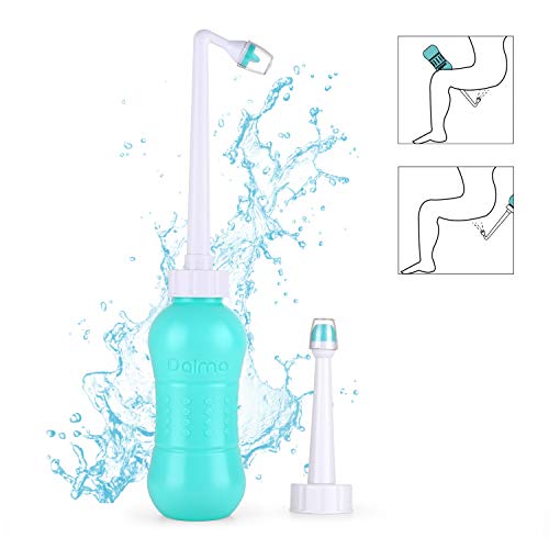 Bidé de Viaje Portátil, Dalmo DDB01S3 Bidet de Viaje, Incluye 2 Boquillas + Bolsa Antipolvo, Cómodo Almacenamiento de Las Boquillas, Bidé Personal de Mano con Bolsa de Viaje - 450 ml