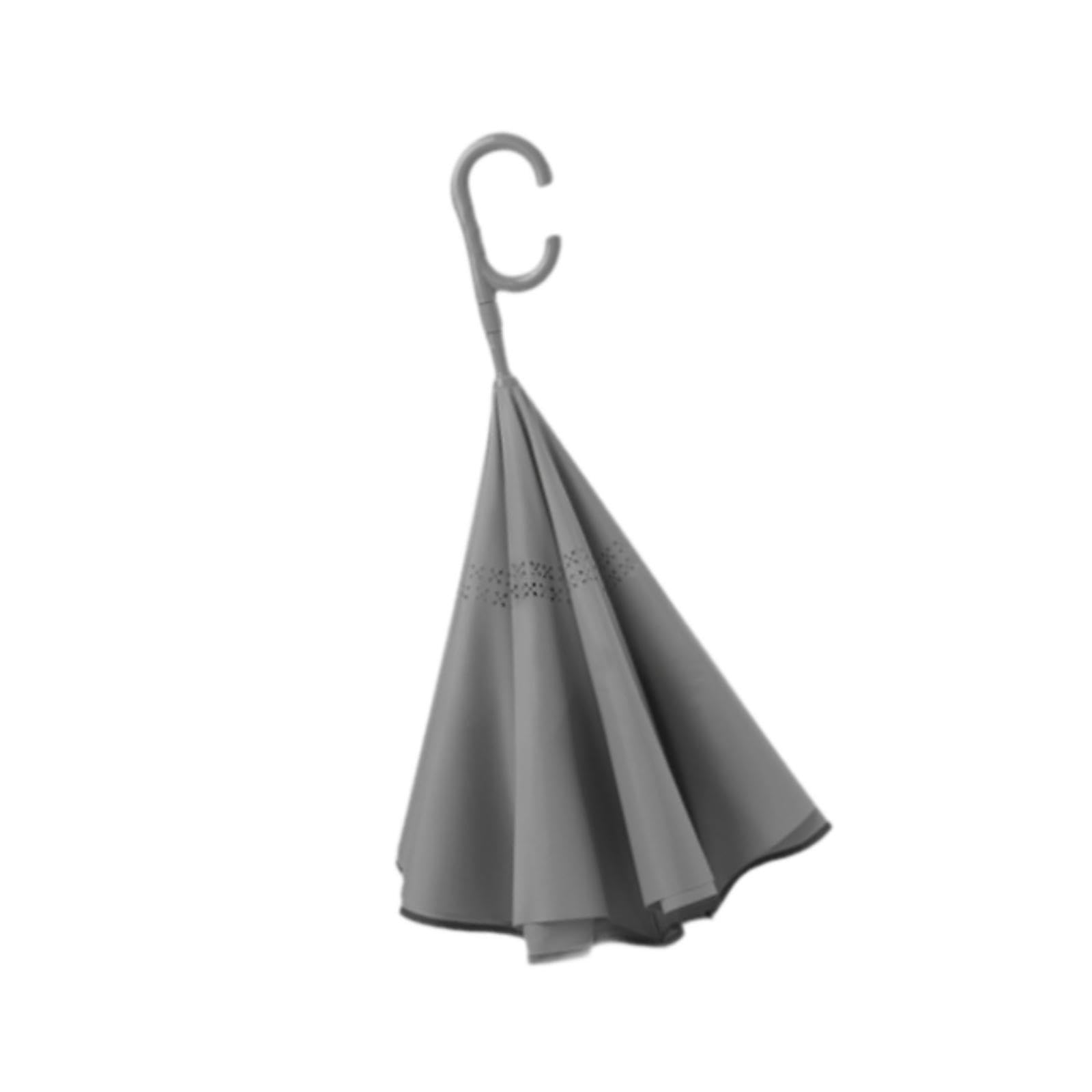Paraguas invertido invertido Mango en Forma de C Paraguas Grande a Prueba de Viento Hombres Mujeres Desplazamientos Actividades al Aire Libre Viajes Grande Doble Capa, Gris
