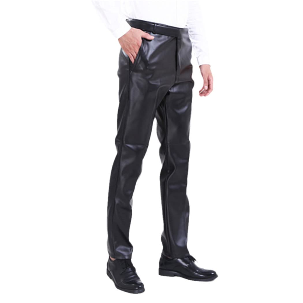 WEGUKRI Primavera Estate Autunno Uomini Pantaloni In Pelle Dritto Moto Biker Pantaloni PU Ecopelle Casual Pantaloni, Senza pile, W32
