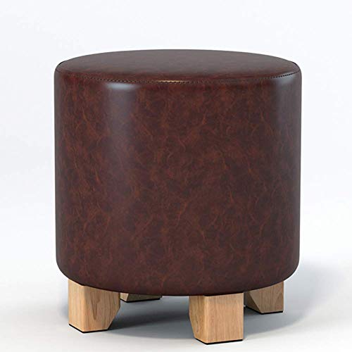 Chaise pouf tabouret bas rond en cuir synthétique marron - 2
