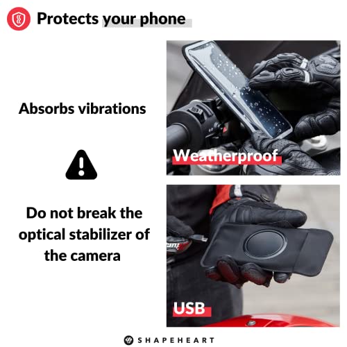 Image of Shapeheart - Magnetic motorbike phone holder | Anti vibration motorcycle phone holder | Waterproof Motorcycle Handlebar phone mount | 360 orientation | Fits Any Phone & Case | Handlebar diameter 20-50 mm | Quick Attach and Release | Absorbs Vibrations | Motorcycles & Scooters